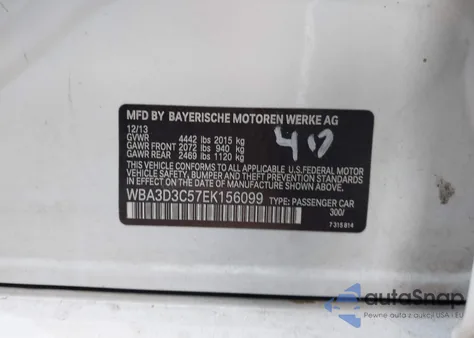 2014 BMW 328D z USA, uszkodzony, nr VIN WBA3D3C57EK156099